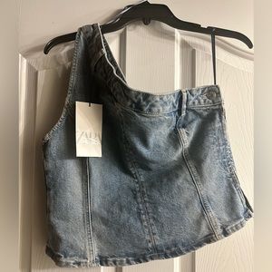 NWT ZARA ASYMMETRIC DENIM TOP